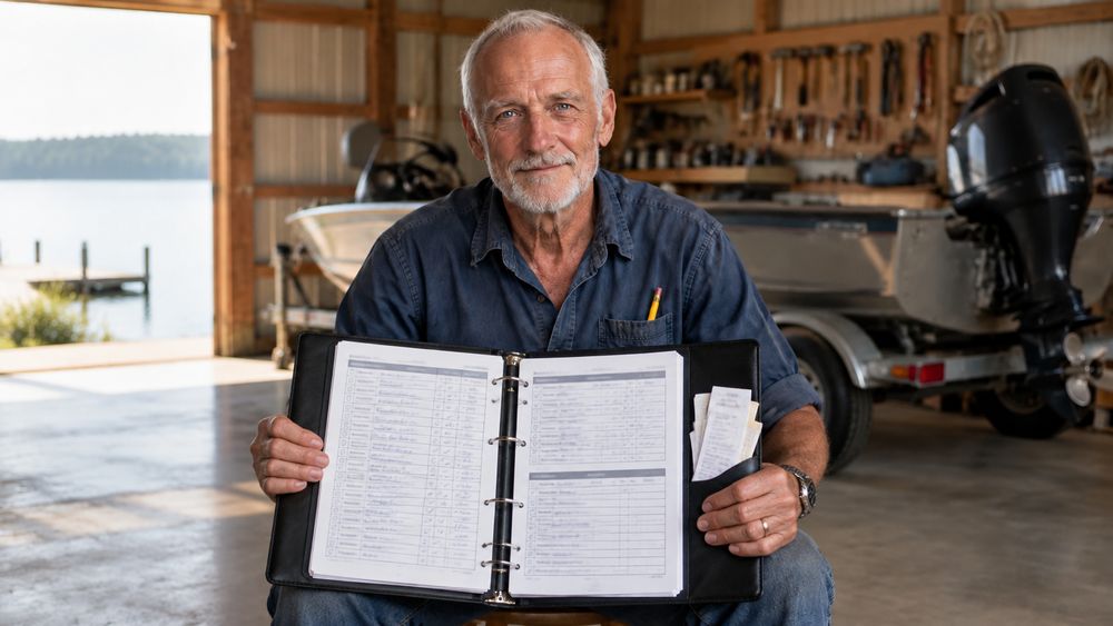 Hank Tolliver holding his filled-in logbook binder